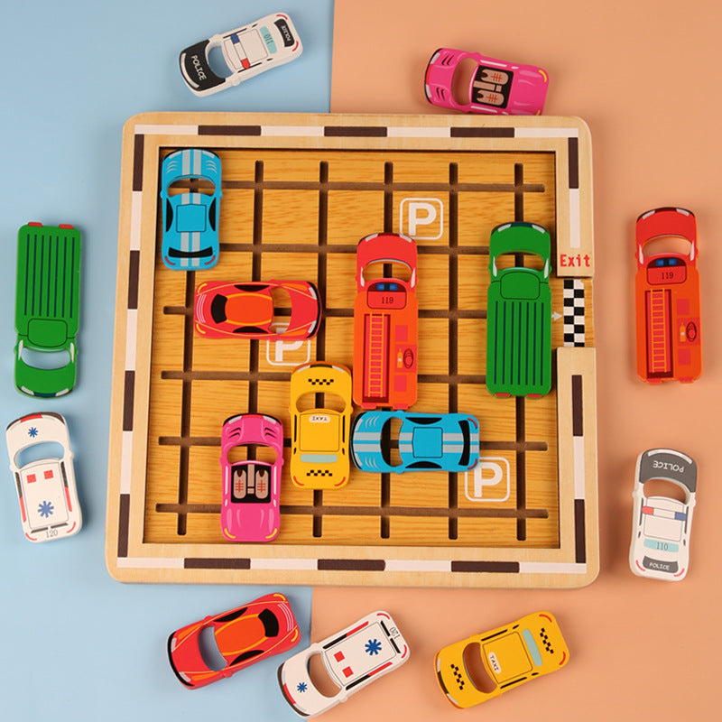 Wooden Children's Early Education Car Klotski Moving Car Out Logic Thinking Training Toys