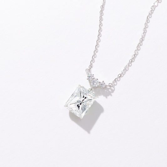 S925 Sterling Silver Light Luxury Square Diamond Necklace Light Luxury Minority