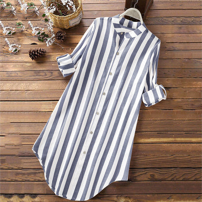 Lavinia Striped Long Sleeve Shirt Leisure Plus Size