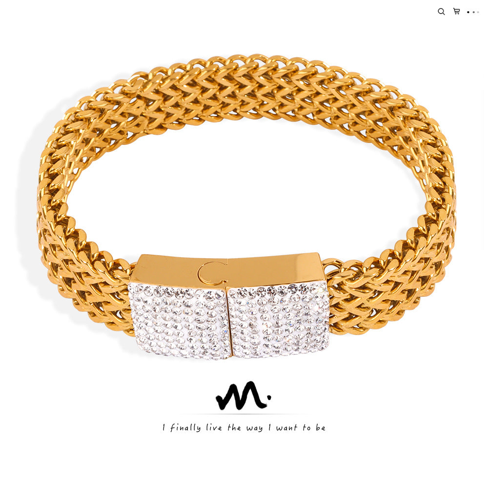 Women's Steel Gold-plated Diamond Watch Chain