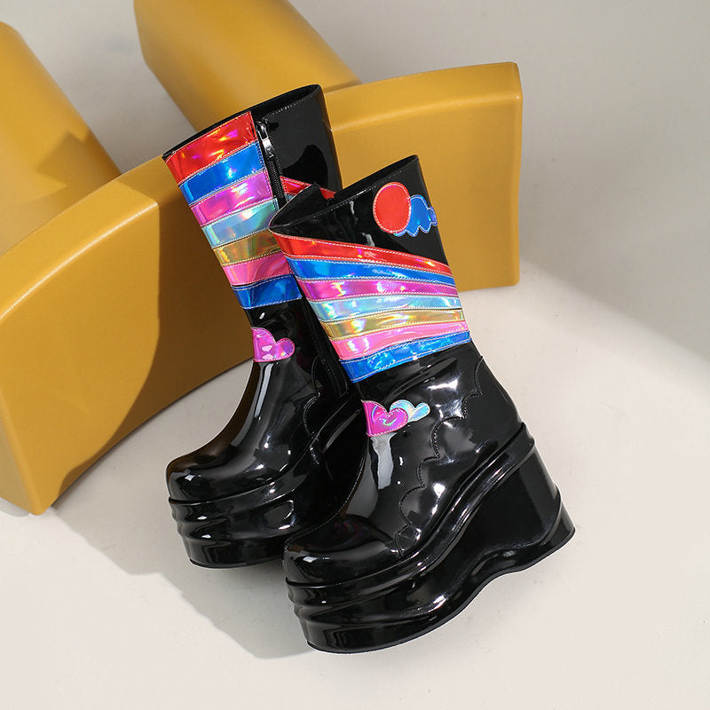 Fashion Platform Knee-high Punk Side Zipper Boots