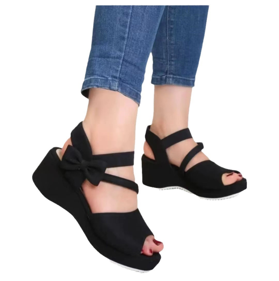 "Suede Soar: Plus Size Wedge Peep Toe Sandals"