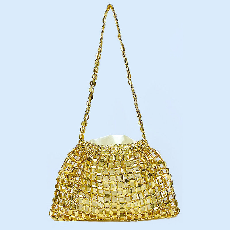 Handmade Flat Beads Woven Large Dumpling Fashion Trendy One-shoulder Handbag