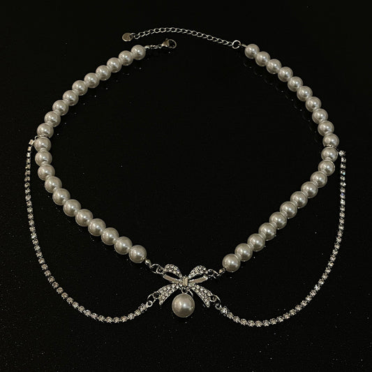 Women's Bow Stitching Pearl Necklace