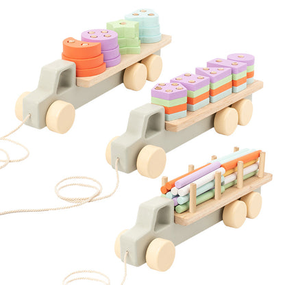 Wooden Children's Trailer Puzzle Block Toys