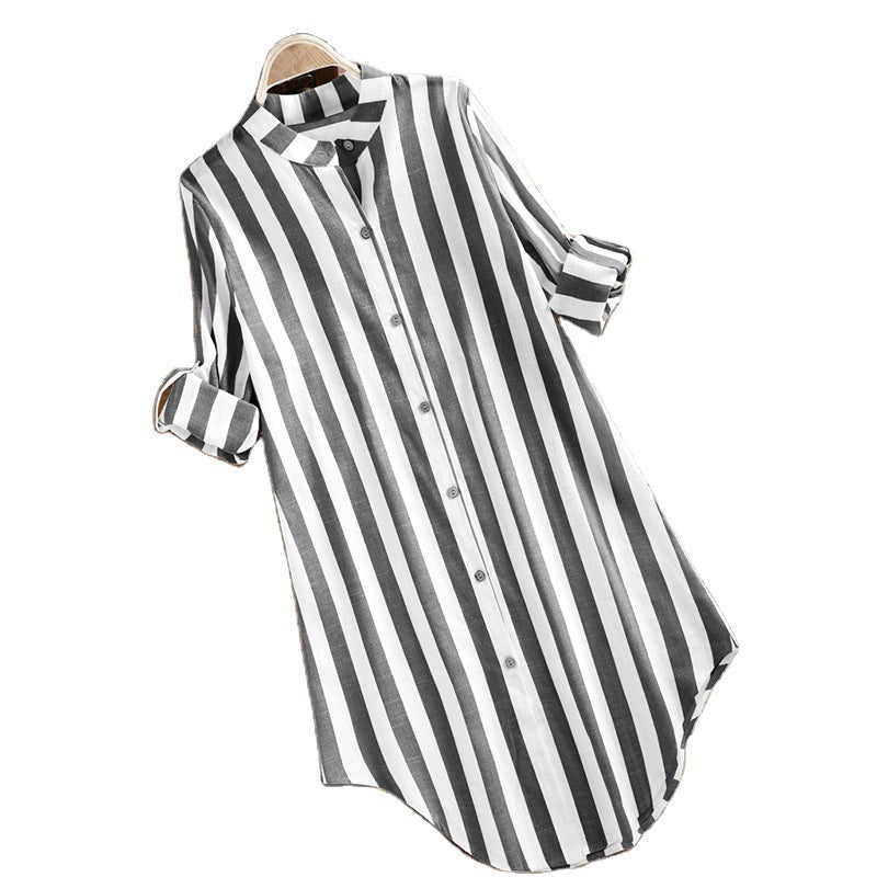 Lavinia Striped Long Sleeve Shirt Leisure Plus Size