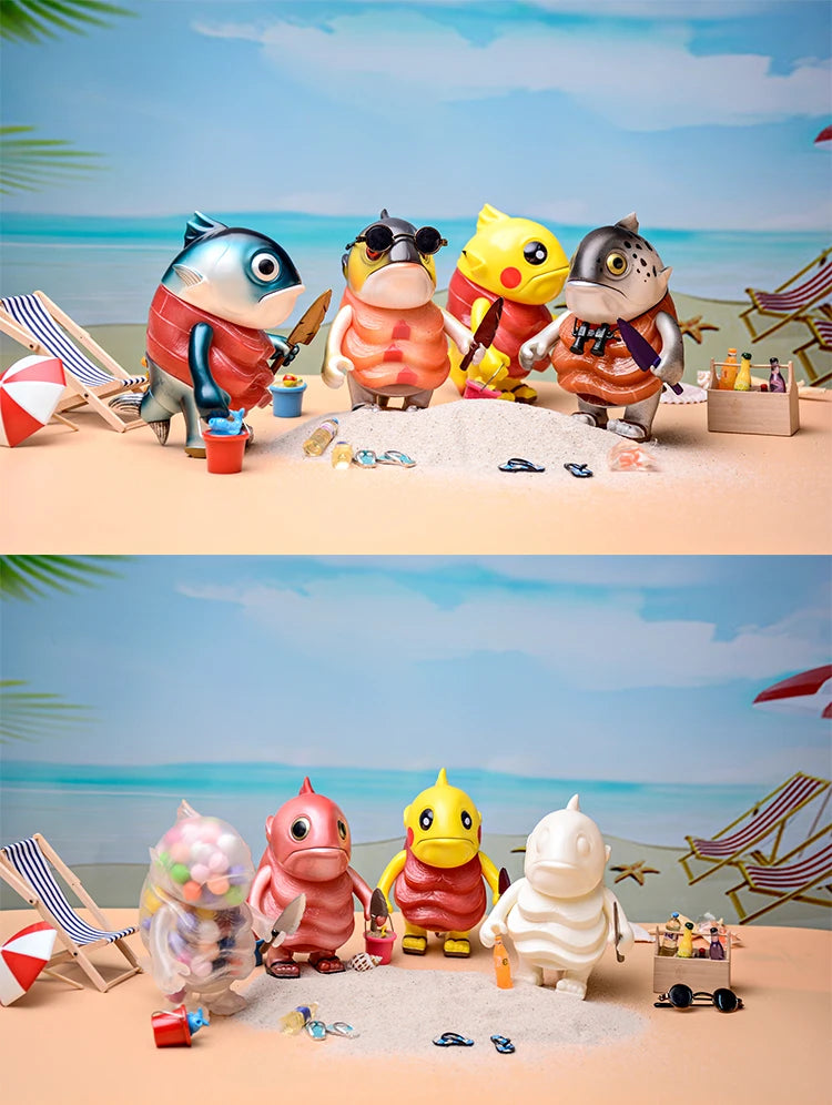 Bean Boss Aquatic Series - Collectible Tuna, Orca & Salmon Figures Cute Mini Whale Model Set, Japanese-Style Vinyl Art Toys