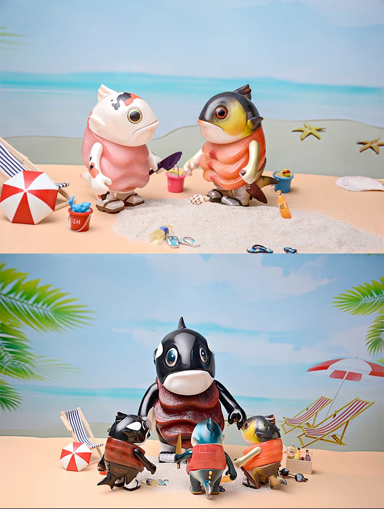 Bean Boss Aquatic Series - Collectible Tuna, Orca & Salmon Figures Cute Mini Whale Model Set, Japanese-Style Vinyl Art Toys