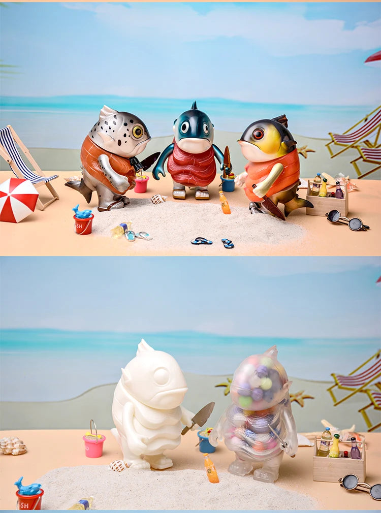 Bean Boss Aquatic Series - Collectible Tuna, Orca & Salmon Figures Cute Mini Whale Model Set, Japanese-Style Vinyl Art Toys
