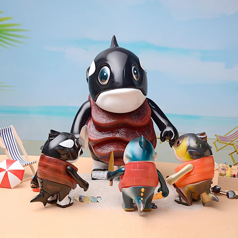 Bean Boss Aquatic Series - Collectible Tuna, Orca & Salmon Figures Cute Mini Whale Model Set, Japanese-Style Vinyl Art Toys