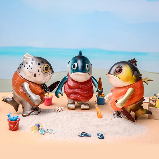 Bean Boss Aquatic Series - Collectible Tuna, Orca & Salmon Figures Cute Mini Whale Model Set, Japanese-Style Vinyl Art Toys