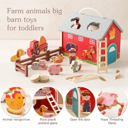 Children's Farm Cognitive Toy Wooden Barn Toy Suit