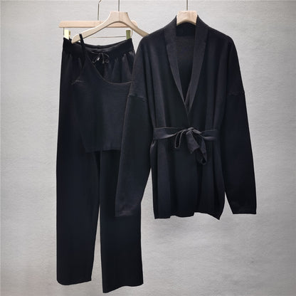 Loose Casual Fashion Women's Cardigan Jacket Sling Wide-leg Pants Suit