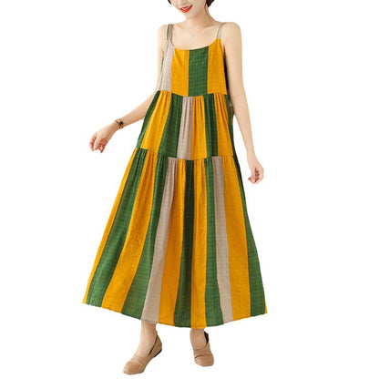 Loose Plus Size Cotton Linen Long Dress Printed Suspender Skirt