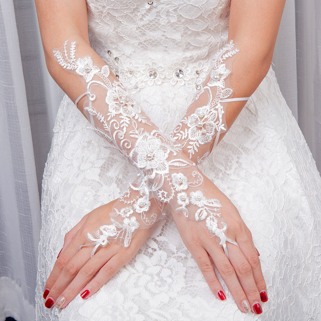 Bridal Wedding Gloves Fingerless Embroidered Fingerless