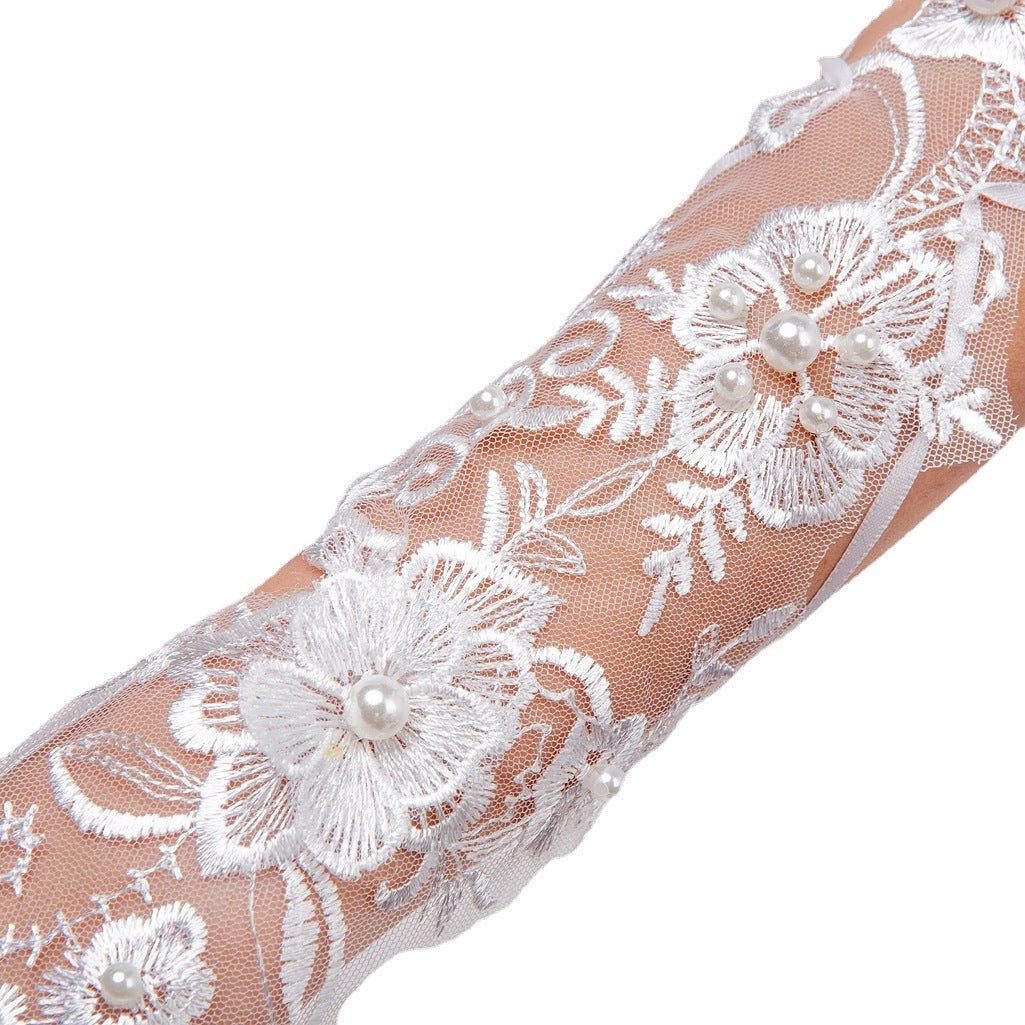 Bridal Wedding Gloves Fingerless Embroidered Fingerless