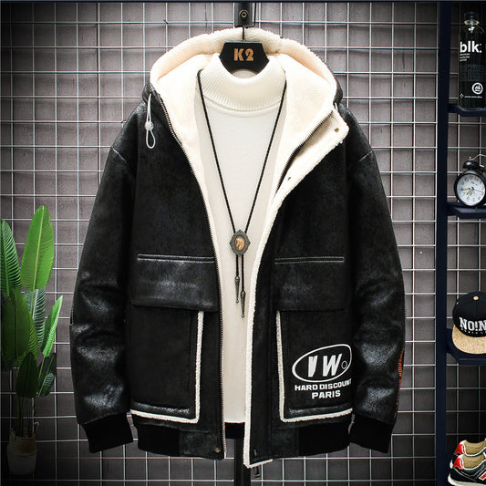 Plush Padded Jacket Jacket Youth Korean Style Slim Men's Top winter