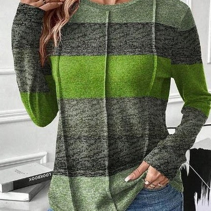 Round Neck Contrast Color Long Sleeve Casual And Comfortable T-shirt