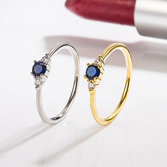 Exquisite And Small Blue Diamond 14K Gold Ring Light Simple Zircon