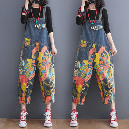 Lean Printed Jeans With Straps And Cropped Trousers For Women