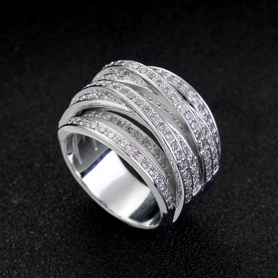 Flow Inlaid Zircon Multi-ring Retro Ring Fashion Multi-level Design Women