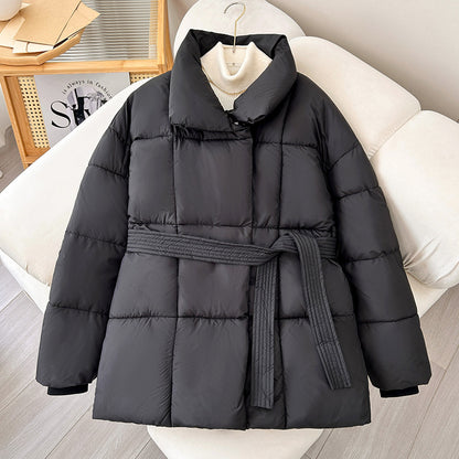 Winter Plaid Sewing Lapel Coat With Lace-up Design Thick JacketWomen's Clothing