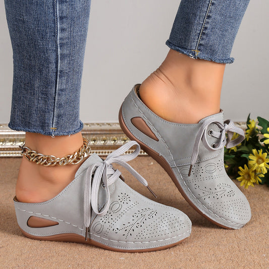 Summer Baotou Lace-up Slippers Outdoor Hollow Out Wedges Slippers For Women Sports Shoes