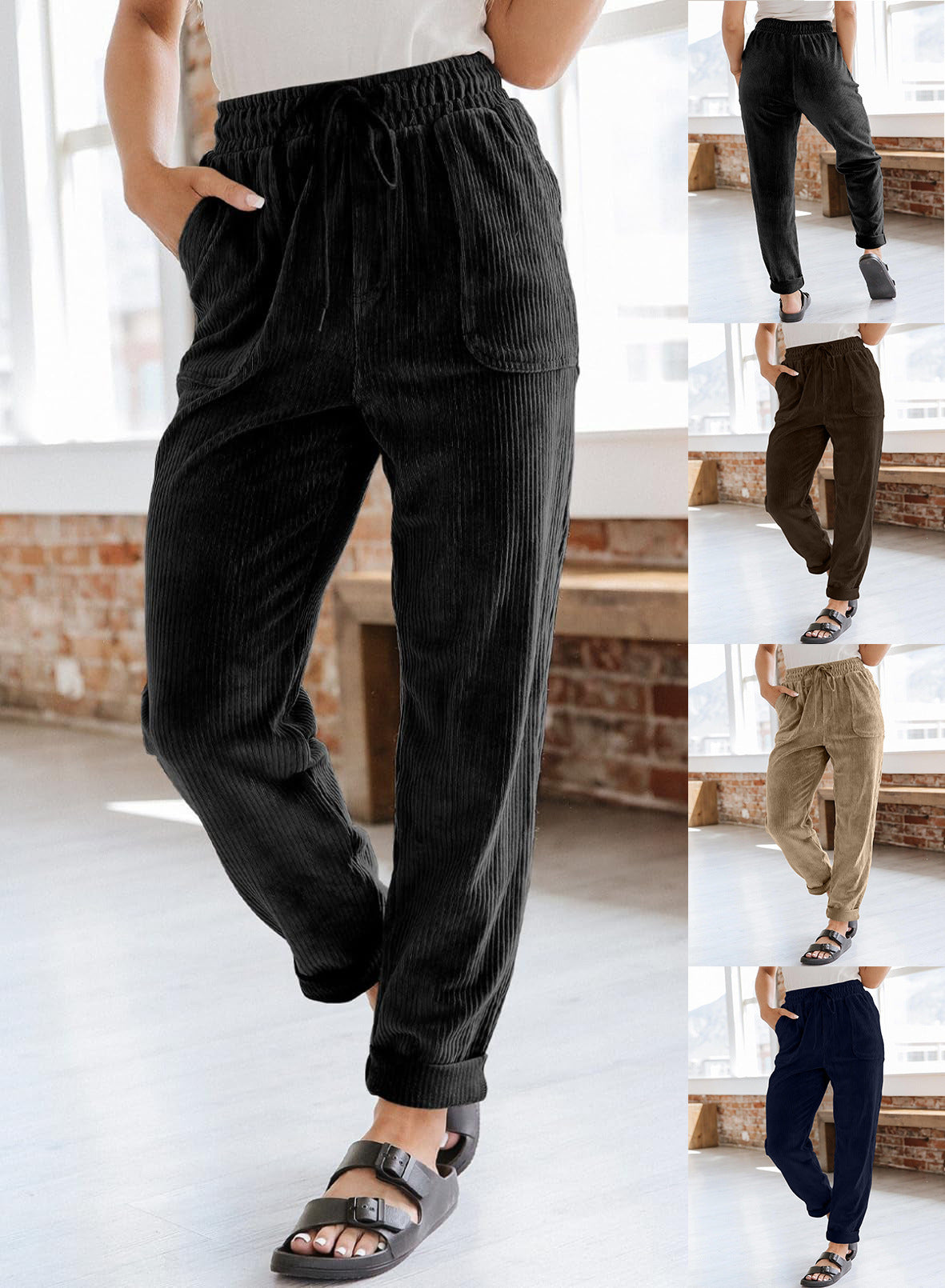 "Seraphina Couture"Corduroy Trousers For Women Casual Fashion Solid Color Elastic Waist