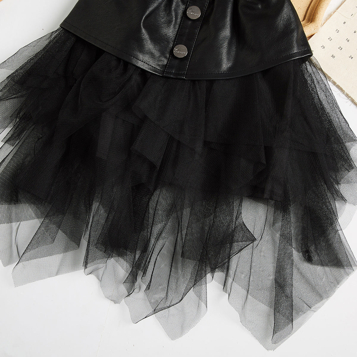 Children's Big Kids Net Gauze Girl Pu Leather Skirt