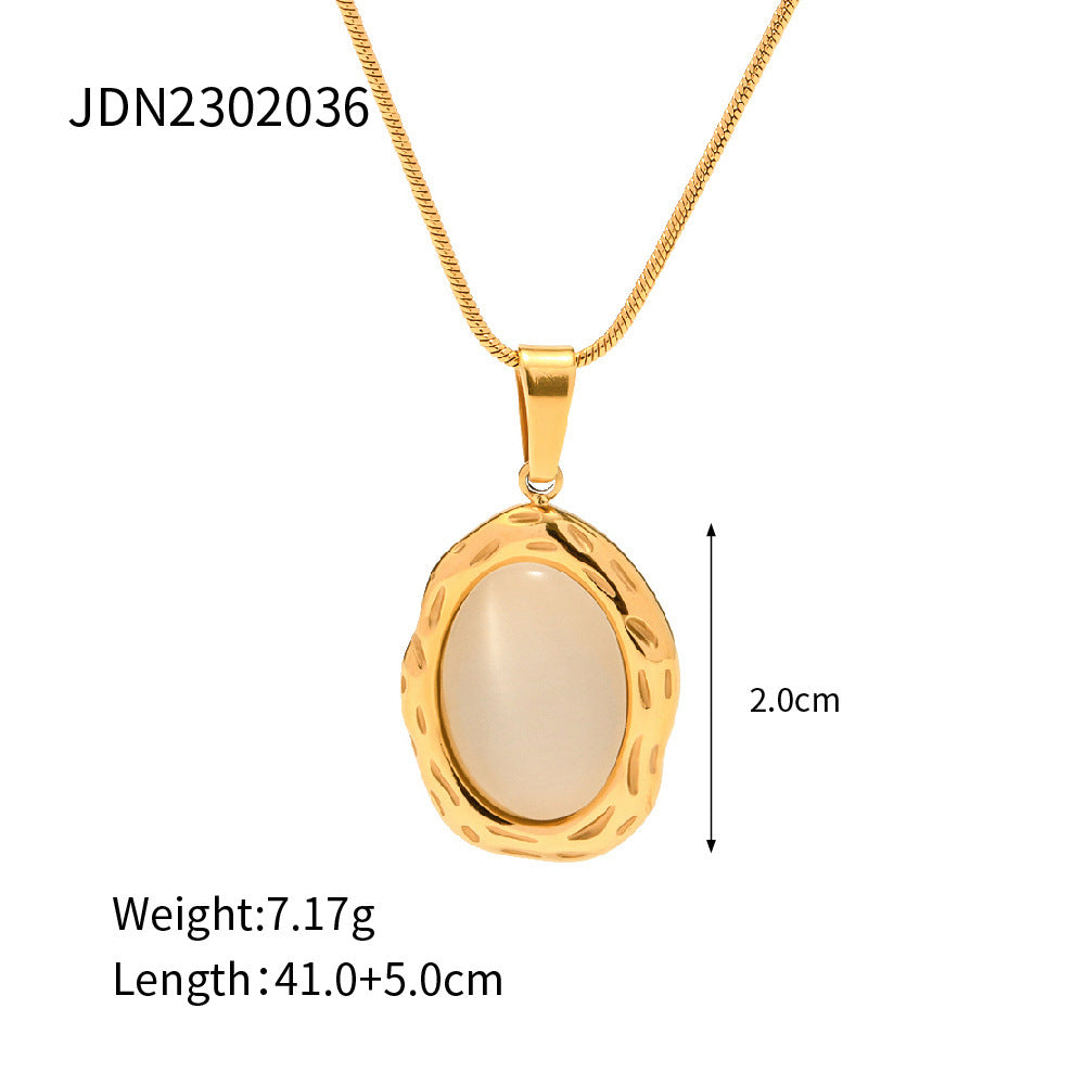 Stainless Steel 18K Gold Plated Natural Stone Pendant Necklace