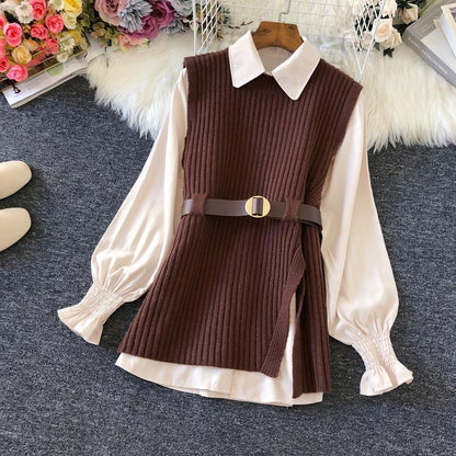Shirt Knitted Two-piece Vest Set High Quality Casual Fashion