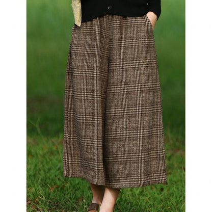 Women's Western Style Checkered Slim Fit Casual Cropped Wide Leg Pants