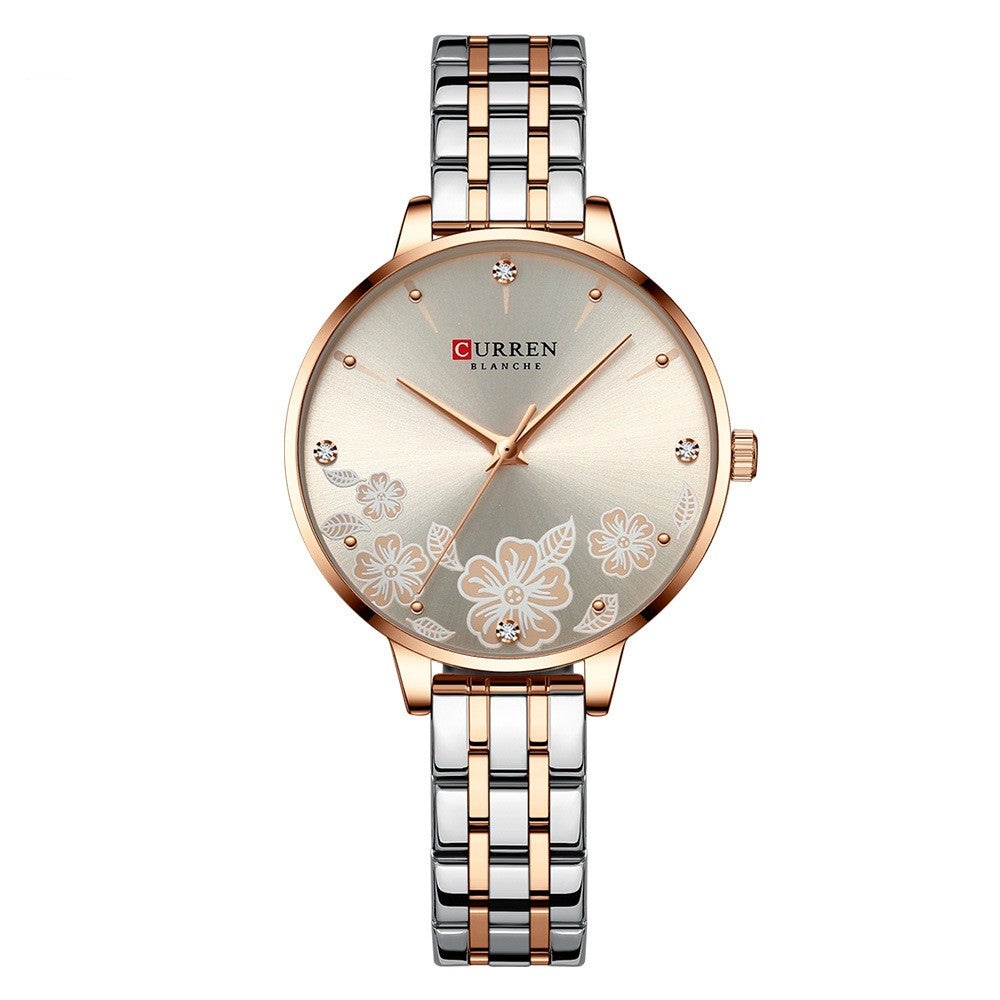 "Steel Petal Elegance Quartz Watch"