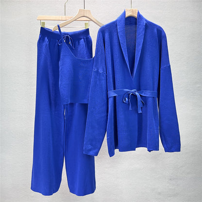 Loose Casual Fashion Women's Cardigan Jacket Sling Wide-leg Pants Suit