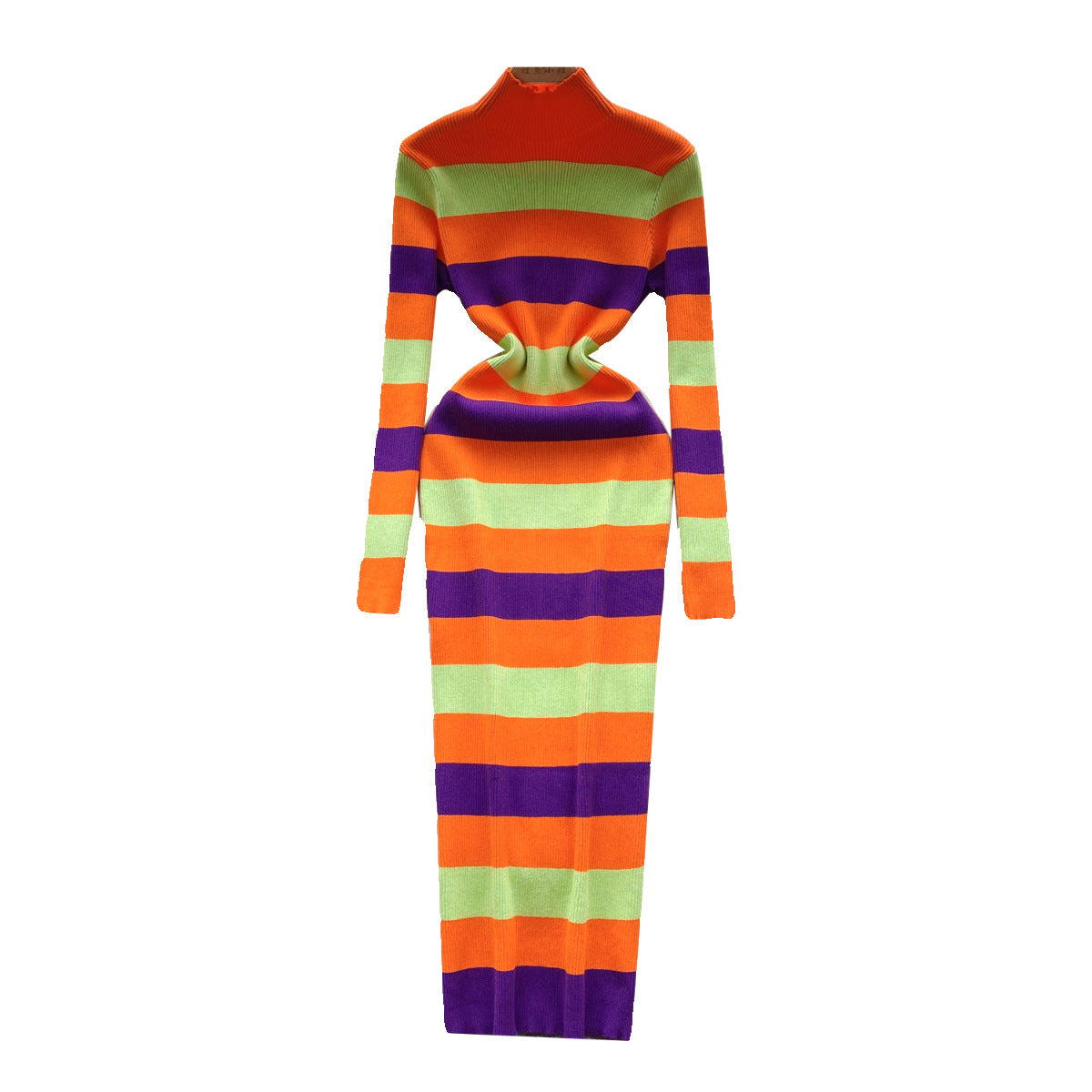 Knitted Dress Women's Mixed Color Stripe