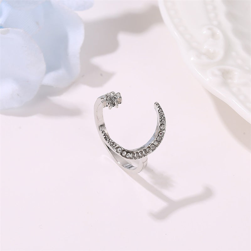 Moon And Star Opening Rings Fashion Rhinestones Personalized Jewelry For Women