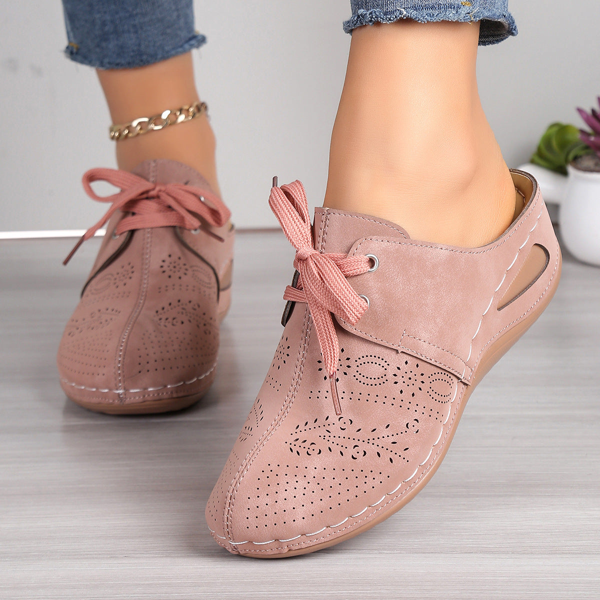 Summer Baotou Lace-up Slippers Outdoor Hollow Out Wedges Slippers For Women Sports Shoes