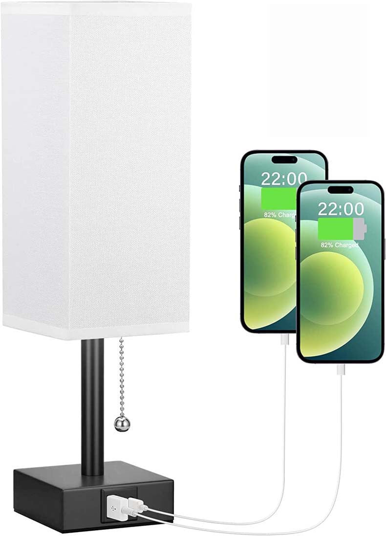 Bedside Table Lamp With 3 Levels Brightness Small Lamp With USB C & A Nightstand Lamp With Pull Chain Bedroom Lamp For Living Read Work