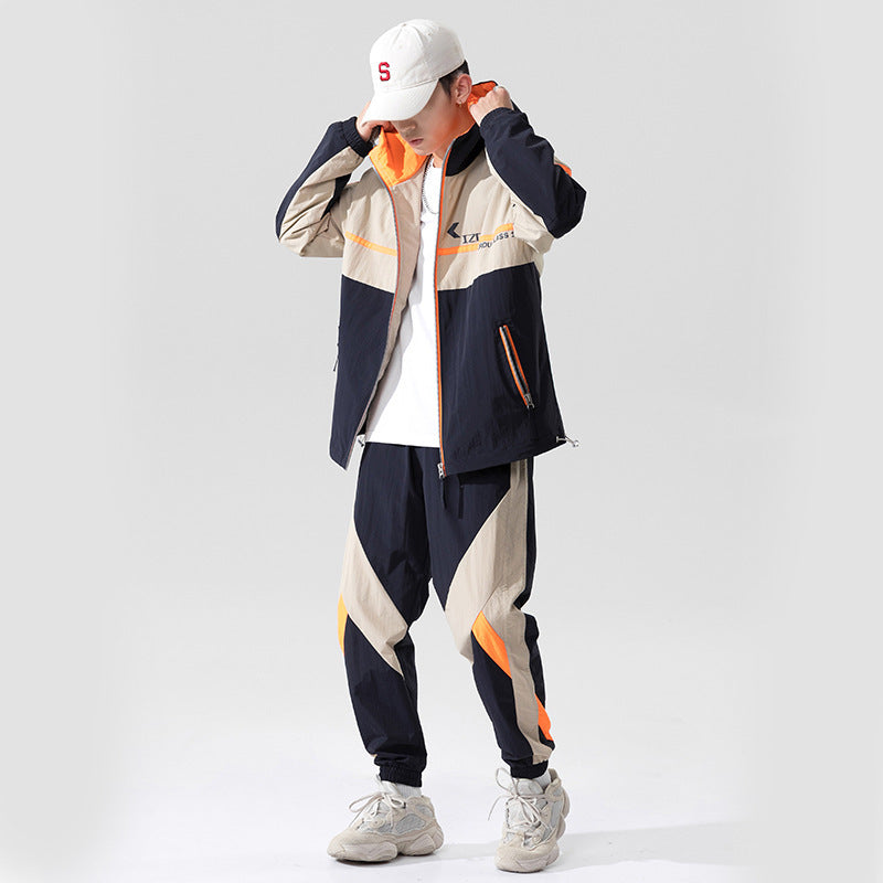 Urban Men's Casual Sports Suit Trendy Color Matching Suit