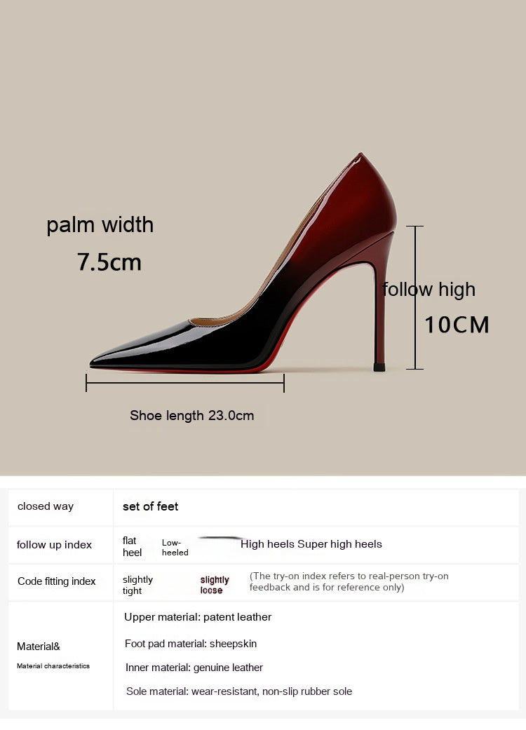 Patent Leather Black Red Gradient Color High Heels Niche Design