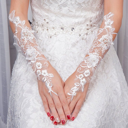 Bridal Wedding Gloves Fingerless Embroidered Fingerless