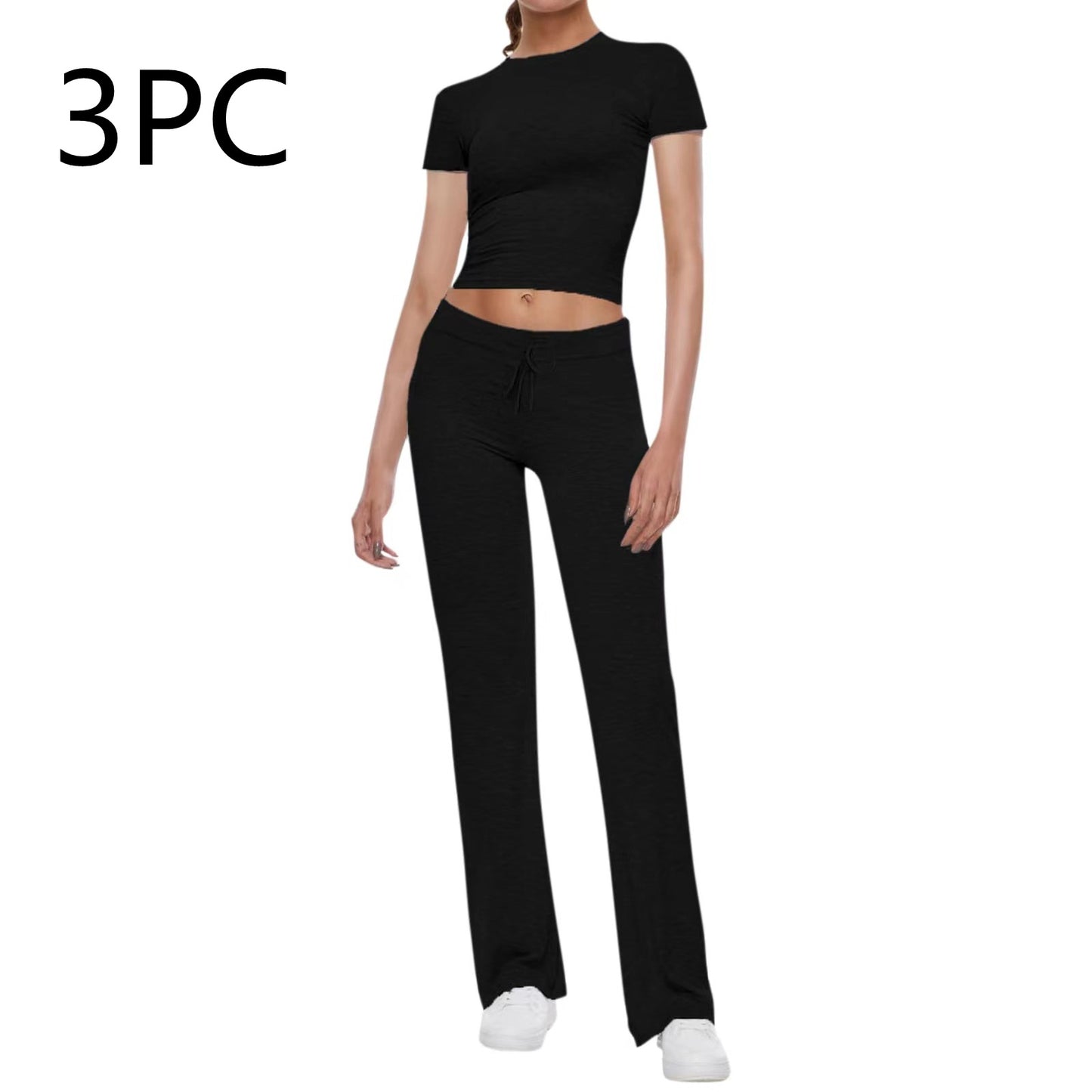 American Basic Casual Solid Color T-shirt Casual Pants Suit