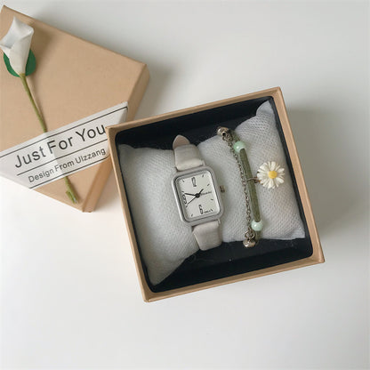 Retro Square Green White Forest Small And Exquisite Women's Watch