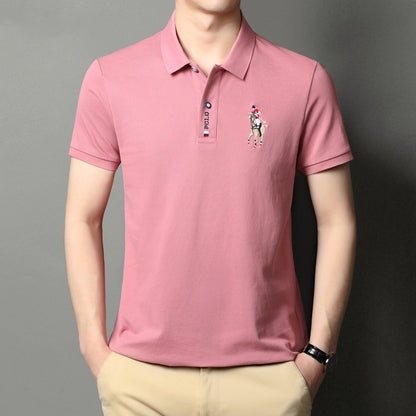 Summer Mercerized Cotton Men's Lapel Embroidery Top