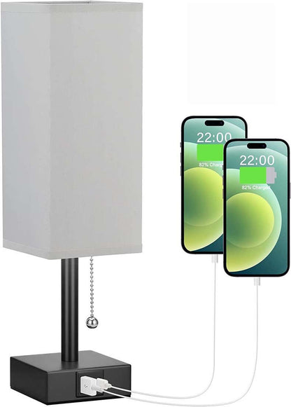 Bedside Table Lamp With 3 Levels Brightness Small Lamp With USB C & A Nightstand Lamp With Pull Chain Bedroom Lamp For Living Read Work