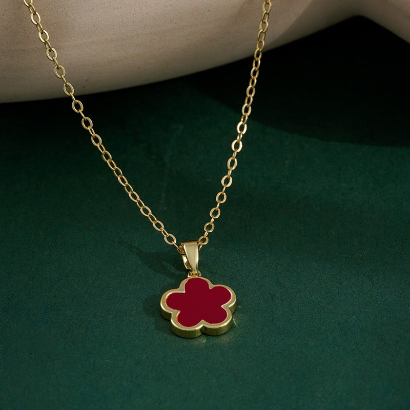 Lucky Five Petal Flower Single Necklace Simple