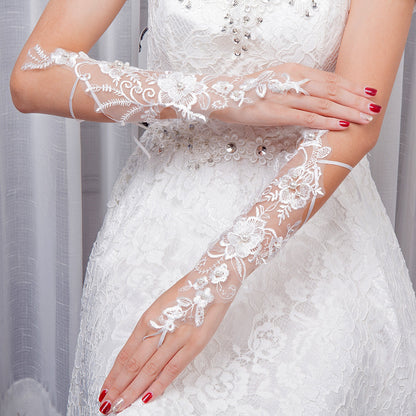 Bridal Wedding Gloves Fingerless Embroidered Fingerless