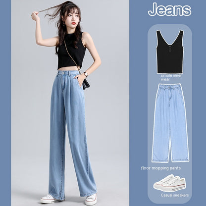 High Waist Wide Leg Lyocell Jeans Women's Summer Wear