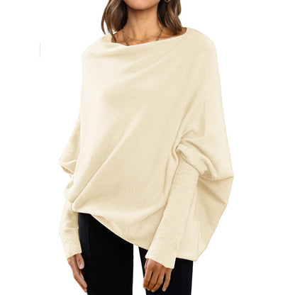 Loose Bat Sleeve Sweater Tops Simple Casual Fashion Versatile Solid Color Round Neck