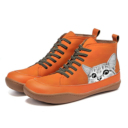 Printed Cat Comfortable Plus Size Flat Boots